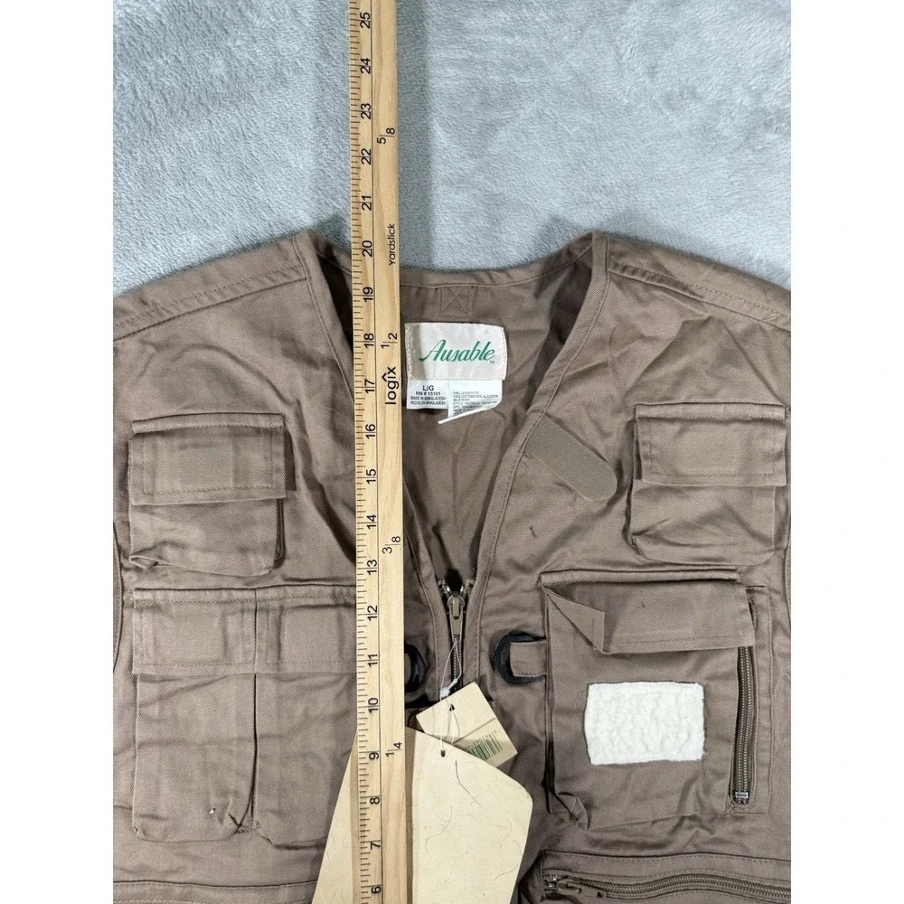 Ausable Fishing Vest Mens Large Tan Full Zip Cotton Twill Angler Outdoor NWT